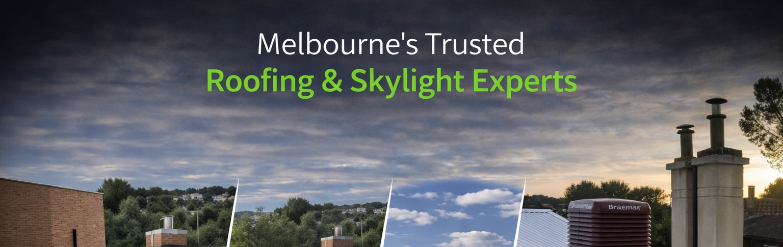 Advertisement for Melbourne's Trusted Roofing & Skylight Experts with a scenic background. - Bill Roofing 